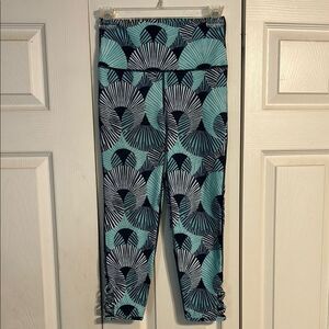 AERIE Small Blue Green Geometric Leggings Cut-Out High Waist Athleisure Athletic